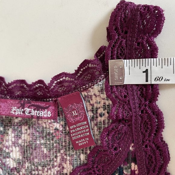 Epic Threads Sleeveless Lace Trim Ribbed Tank Top Burgundy Floral Girls Size XL - Picture 7 of 8